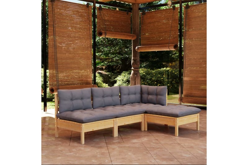 loungesæt til haven 4 dele med grå hynder fyrretræ - Grå - Altanmøbler - Sofagrupper udendørs - Loungesæt