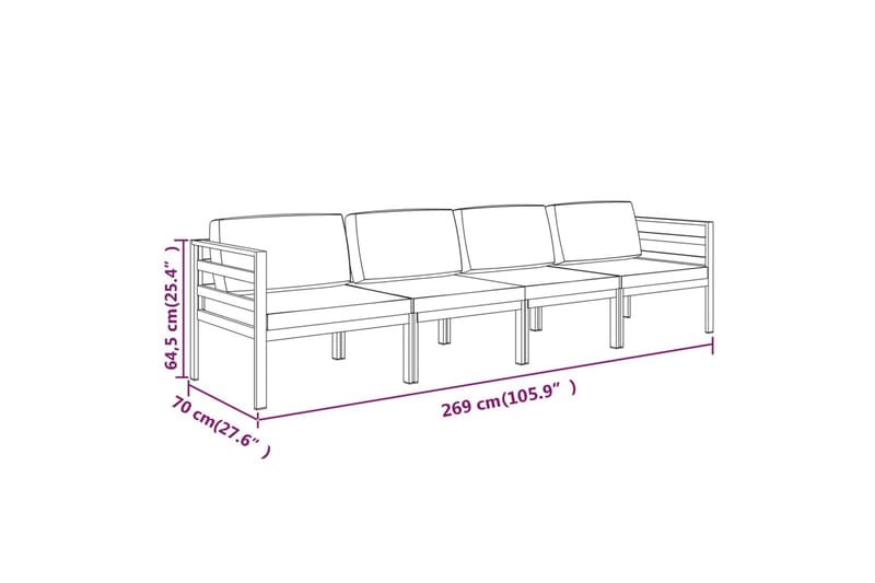 loungesæt til haven 4 dele med hynder aluminium antracitgrå - Antracit - Altanmøbler - Sofagrupper udendørs - Loungesæt