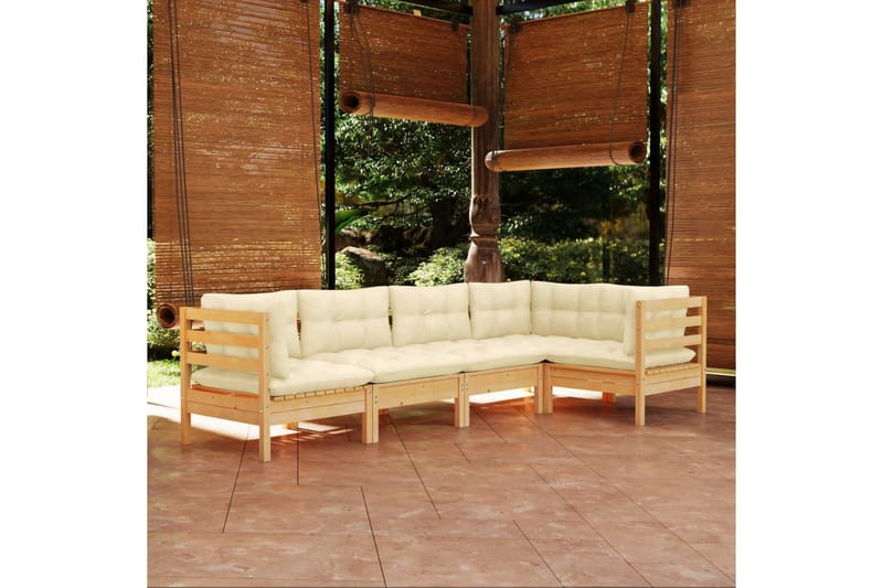 loungesæt til haven 5 dele cremefarvede hynder fyrretræ - Creme - Altanmøbler - Sofagrupper udendørs - Loungesæt
