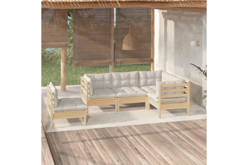 loungesæt til haven 5 dele cremefarvede hynder fyrretræ - Creme - Altanmøbler - Sofagrupper udendørs - Loungesæt
