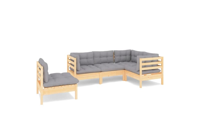 loungesæt til haven 5 dele med grå hynder fyrretræ - Grå - Have - Udendørs miljø - Altan & terrasse - Altanmøbler