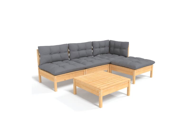 loungesæt til haven 5 dele med grå hynder fyrretræ - Grå - Altanmøbler - Sofagrupper udendørs - Loungesæt