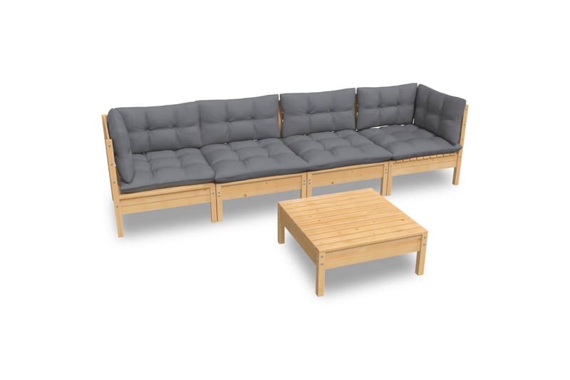 loungesæt til haven 5 dele med grå hynder massivt fyrretræ - Grå - Have - Udendørs miljø - Altan & terrasse - Altanmøbler
