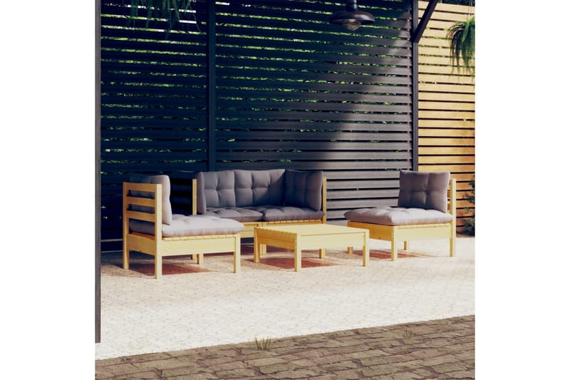 loungesæt til haven 5 dele med grå hynder massivt fyrretræ - Grå - Have - Udendørs miljø - Altan & terrasse - Altanmøbler