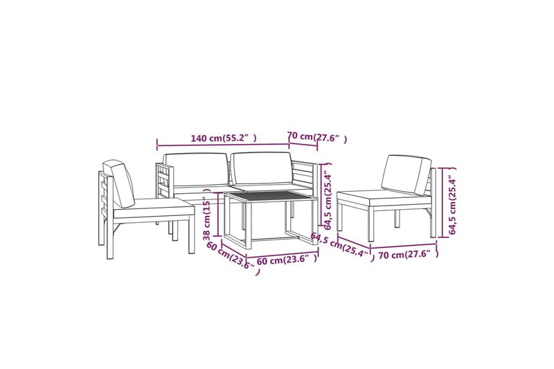 loungesæt til haven 5 dele med hynder aluminium antracitgrå - Antracit - Altanmøbler - Sofagrupper udendørs - Loungesæt