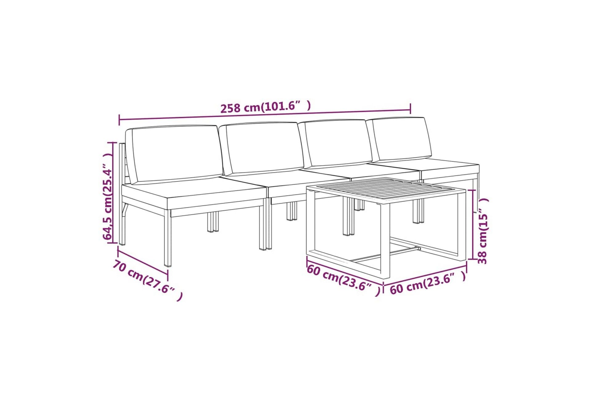 loungesæt til haven 5 dele med hynder aluminium antracitgrå - Antracit - Have - Udendørs miljø - Altan & terrasse - Altanmøbler
