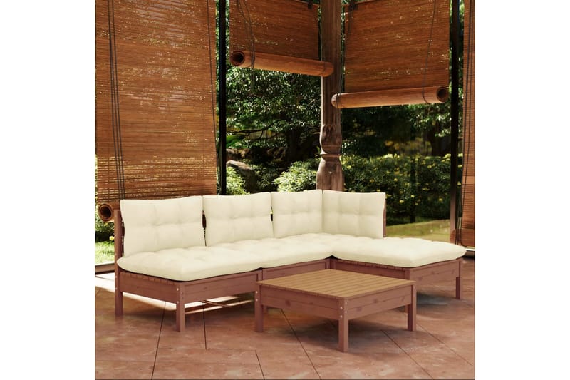 loungesæt til haven 5 dele med hynder fyrretræ gyldenbrun - Brun - Altanmøbler - Sofagrupper udendørs - Loungesæt