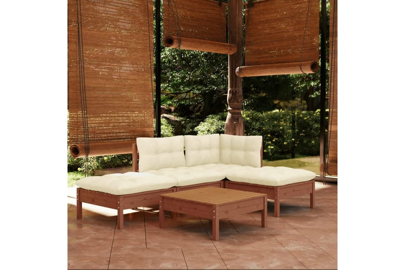 loungesæt til haven 5 dele med hynder fyrretræ gyldenbrun - Brun - Altanmøbler - Sofagrupper udendørs - Loungesæt