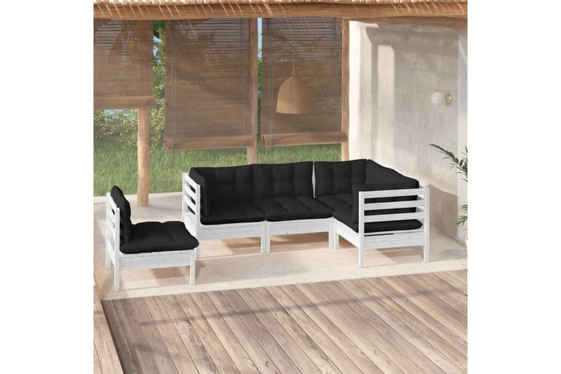 loungesæt til haven 5 dele med hynder fyrretræ hvid - Hvid - Altanmøbler - Sofagrupper udendørs - Loungesæt