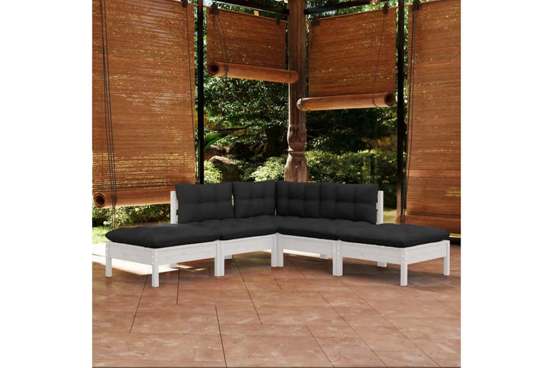 loungesæt til haven 5 dele med hynder fyrretræ hvid - Hvid - Altanmøbler - Sofagrupper udendørs - Loungesæt