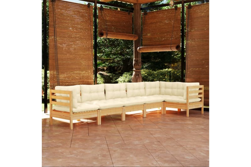 loungesæt til haven 6 dele cremefarvede hynder fyrretræ - Creme - Altanmøbler - Sofagrupper udendørs - Loungesæt
