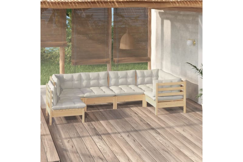 loungesæt til haven 6 dele cremefarvede hynder fyrretræ - Creme - Have - Udendørs miljø - Altan & terrasse - Altanmøbler