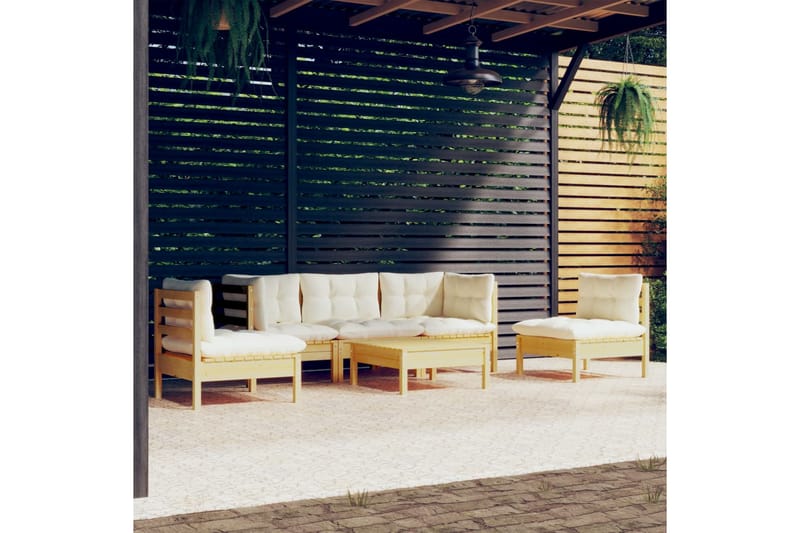 loungesæt til haven 6 dele cremefarvede hynder massivt fyrre - Creme - Have - Udendørs miljø - Altan & terrasse - Altanmøbler