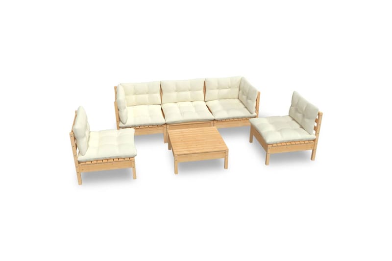 loungesæt til haven 6 dele cremefarvede hynder massivt fyrre - Creme - Have - Udendørs miljø - Altan & terrasse - Altanmøbler