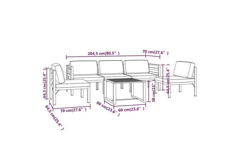 loungesæt til haven 6 dele med hynder aluminium antracitgrå - Antracit - Altanmøbler - Sofagrupper udendørs - Loungesæt