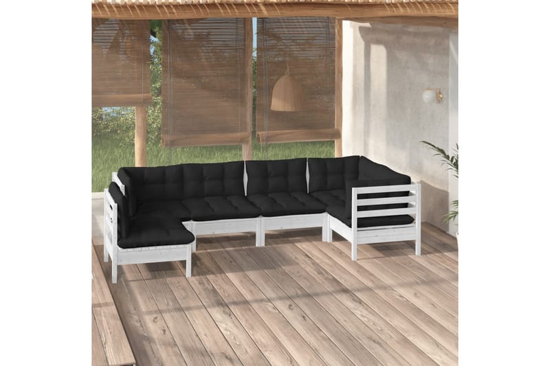 loungesæt til haven 6 dele med hynder fyrretræ hvid - Hvid - Altanmøbler - Sofagrupper udendørs - Loungesæt