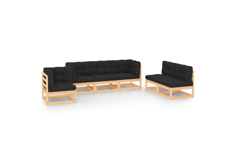 loungesæt til haven 6 dele med hynder massivt fyrretræ - Brun - Have - Udendørs miljø - Altan & terrasse - Altanmøbler