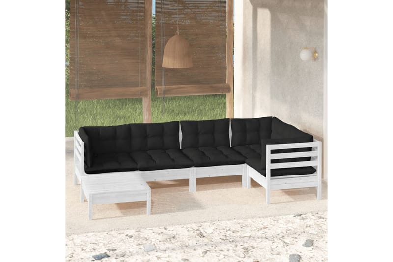 loungesæt til haven 6 dele med hynder massivt fyrretræ hvid - Hvid - Have - Udendørs miljø - Altan & terrasse - Altanmøbler
