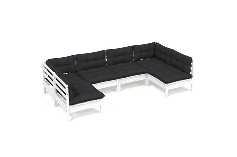 loungesæt til haven 6 dele med hynder massivt fyrretræ hvid - Hvid - Have - Udendørs miljø - Altan & terrasse - Altanmøbler