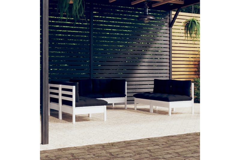 loungesæt til haven 6 dele med hynder massivt fyrretræ - Hvid - Have - Udendørs miljø - Altan & terrasse - Altanmøbler