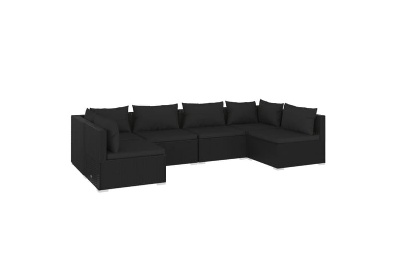 loungesæt til haven 6 dele med hynder polyrattan sort - Sort - Sofagrupper udendørs - Loungesæt - Altanmøbler
