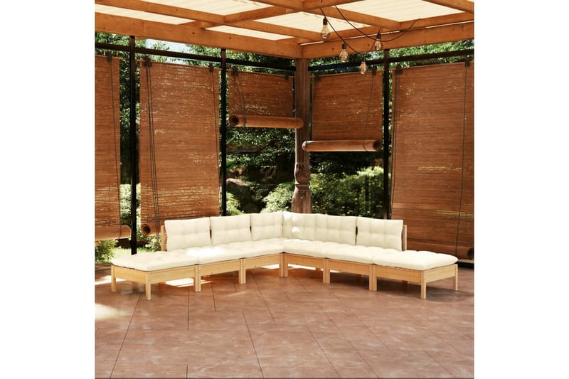 loungesæt til haven 7 dele cremefarvede hynder fyrretræ - Creme - Altanmøbler - Sofagrupper udendørs - Loungesæt