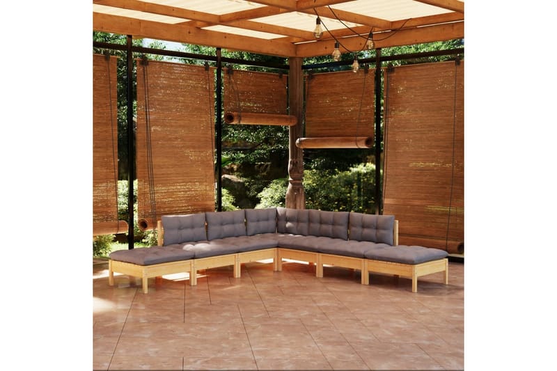 loungesæt til haven 7 dele med gr�å hynder fyrretræ - Grå - Altanmøbler - Sofagrupper udendørs - Loungesæt