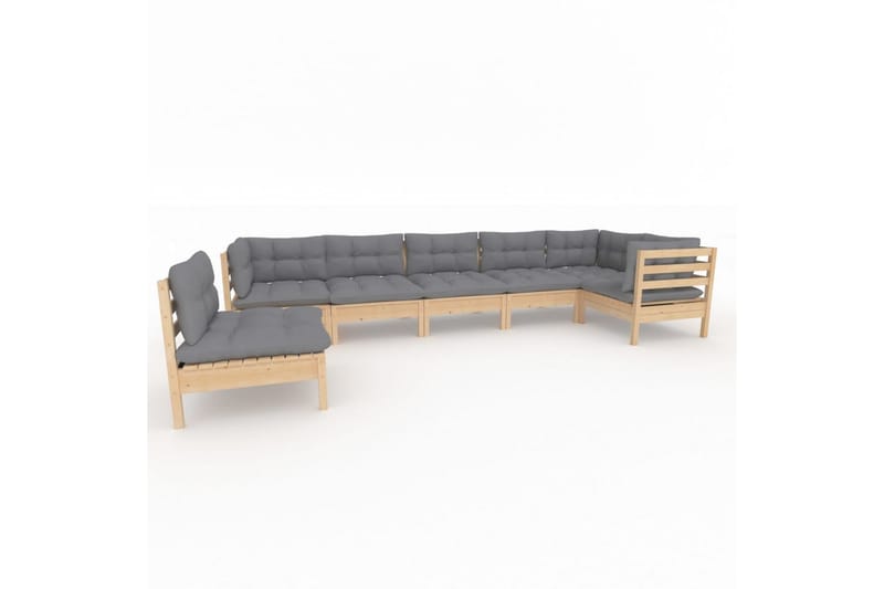 loungesæt til haven 7 dele med grå hynder fyrretræ - Grå - Altanmøbler - Sofagrupper udendørs - Loungesæt