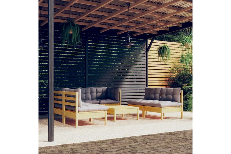 loungesæt til haven 7 dele med grå hynder massivt fyrretræ - Grå - Have - Udendørs miljø - Altan & terrasse - Altanmøbler
