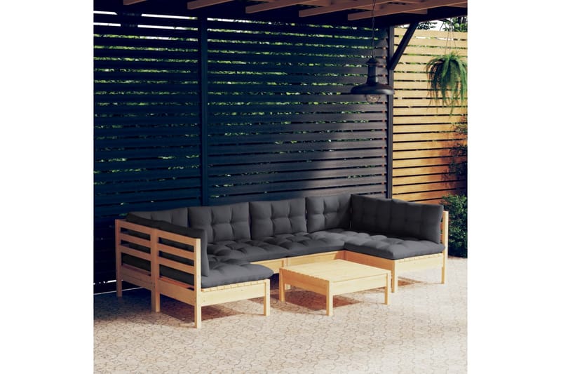 loungesæt til haven 7 dele med grå hynder massivt fyrretræ - Grå - Have - Udendørs miljø - Altan & terrasse - Altanmøbler