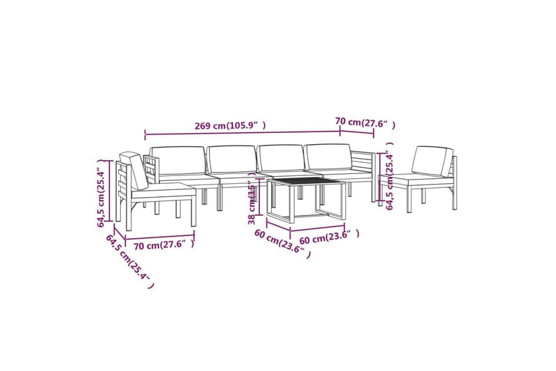 loungesæt til haven 7 dele med hynder aluminium antracitgrå - Antracit - Altanmøbler - Sofagrupper udendørs - Loungesæt