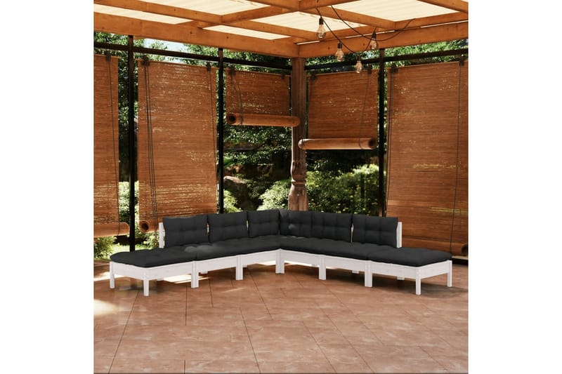 loungesæt til haven 7 dele med hynder fyrretræ hvid - Hvid - Altanmøbler - Sofagrupper udendørs - Loungesæt
