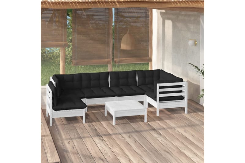 loungesæt til haven 7 dele med hynder fyrretræ hvid - Hvid - Have - Udendørs miljø - Altan & terrasse - Altanmøbler