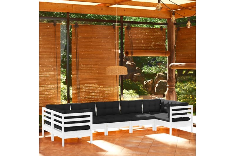 loungesæt til haven 7 dele med hynder fyrretræ hvid - Hvid - Altanmøbler - Sofagrupper udendørs - Loungesæt
