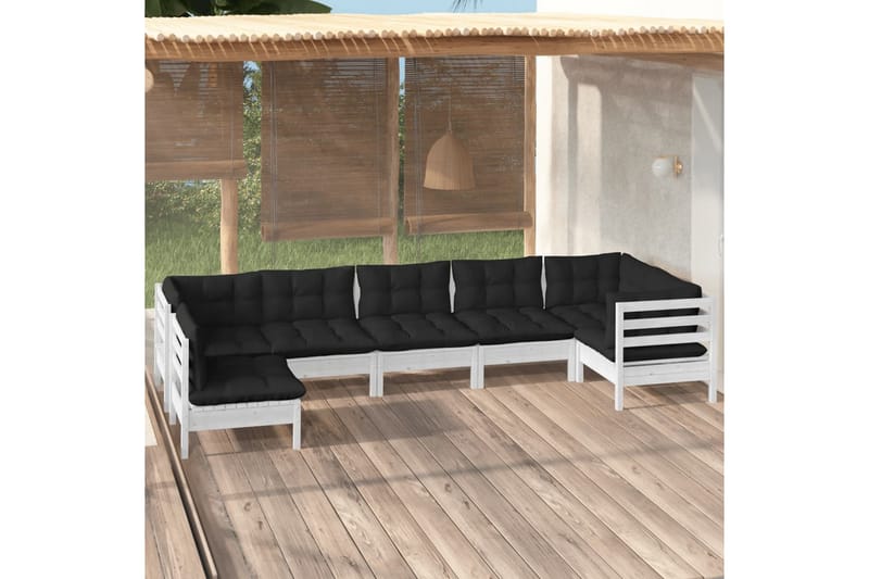 loungesæt til haven 7 dele med hynder fyrretræ hvid - Hvid - Have - Udendørs miljø - Altan & terrasse - Altanmøbler
