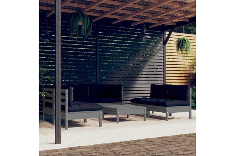 loungesæt til haven 7 dele med hynder massivt fyrretræ - Grå - Altanmøbler - Sofagrupper udendørs - Loungesæt