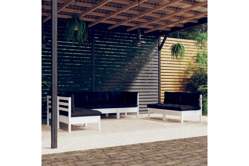 loungesæt til haven 7 dele med hynder massivt fyrretræ hvid - Hvid - Have - Udendørs miljø - Altan & terrasse - Altanmøbler