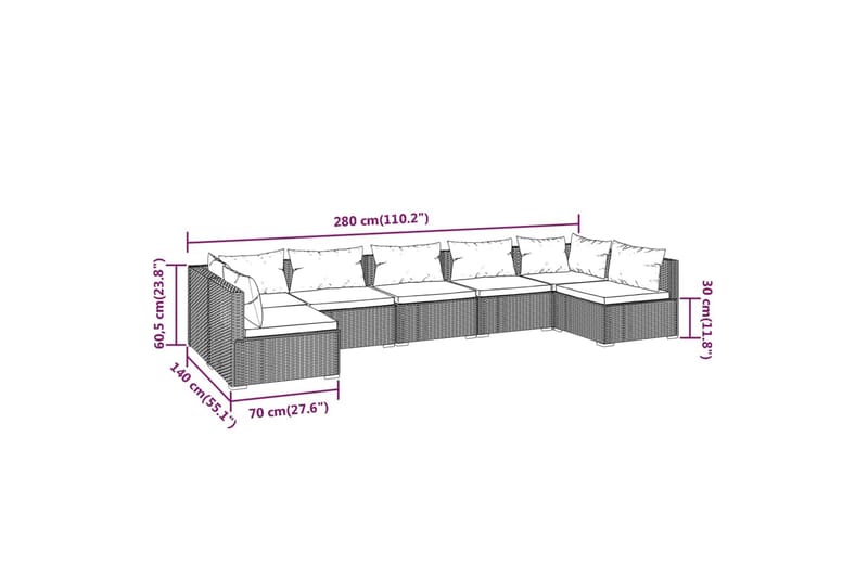 loungesæt til haven 7 dele med hynder polyrattan grå - Grå - Altanmøbler - Sofagrupper udendørs - Loungesæt