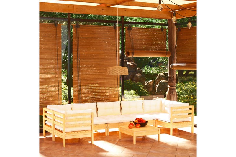 loungesæt til haven 8 dele cremefarvede hynder fyrretræ - Creme - Altanmøbler - Sofagrupper udendørs - Loungesæt
