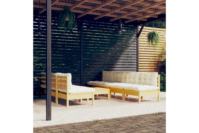 loungesæt til haven 8 dele cremefarvede hynder fyrretræ - Creme - Altanmøbler - Sofagrupper udendørs - Loungesæt