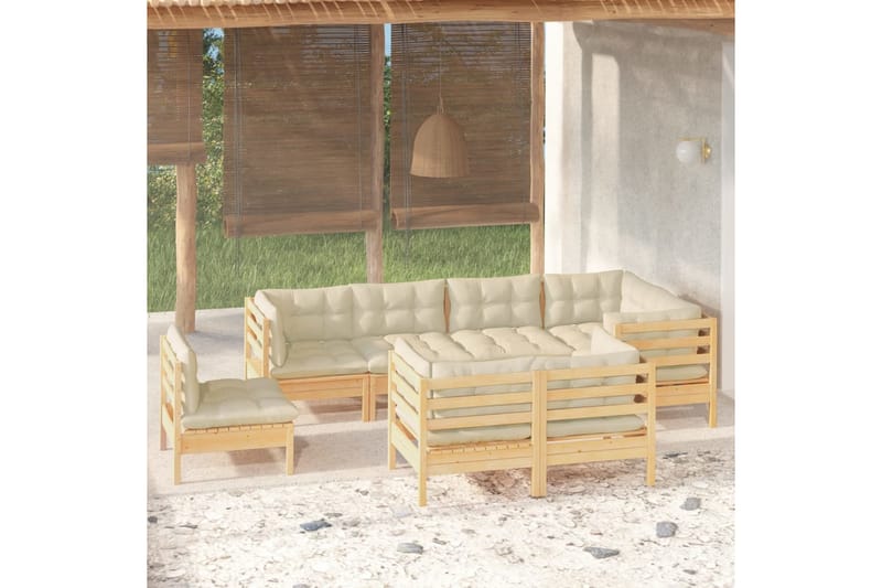 loungesæt til haven 8 dele cremefarvede hynder massivt fyrre - Creme - Have - Udendørs miljø - Altan & terrasse - Altanmøbler