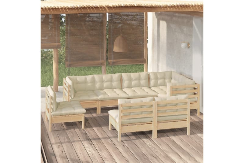 loungesæt til haven 8 dele cremefarvede hynder massivt fyrre - Creme - Have - Udendørs miljø - Altan & terrasse - Altanmøbler