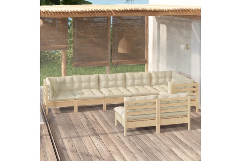 loungesæt til haven 8 dele cremefarvede hynder massivt fyrre - Creme - Have - Udendørs miljø - Altan & terrasse - Altanmøbler