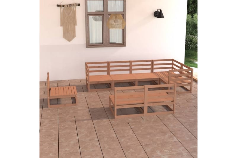 loungesæt til haven 8 dele massivt fyrretræ gyldenbrun - Brun - Have - Udendørs miljø - Altan & terrasse - Altanmøbler