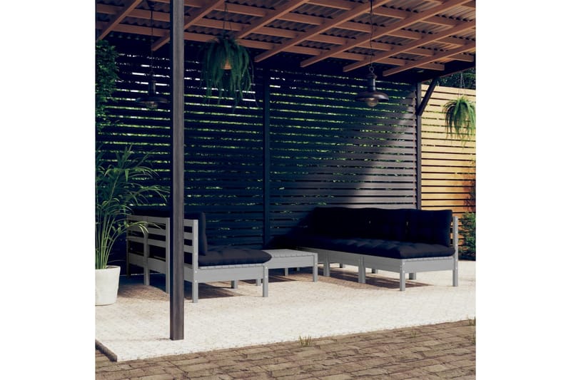 loungesæt til haven 8 dele med antracitgrå hynder fyrretræ - Grå - Altanmøbler - Sofagrupper udendørs - Loungesæt