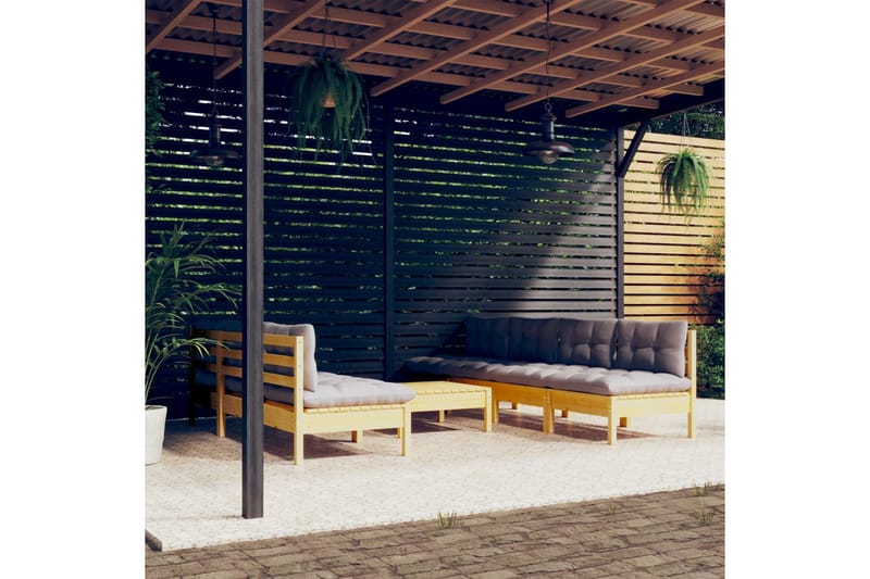 loungesæt til haven 8 dele med grå hynder fyrretræ - Grå - Have - Udendørs miljø - Altan & terrasse - Altanmøbler