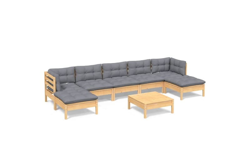 loungesæt til haven 8 dele med grå hynder fyrretræ - Grå - Have - Udendørs miljø - Altan & terrasse - Altanmøbler