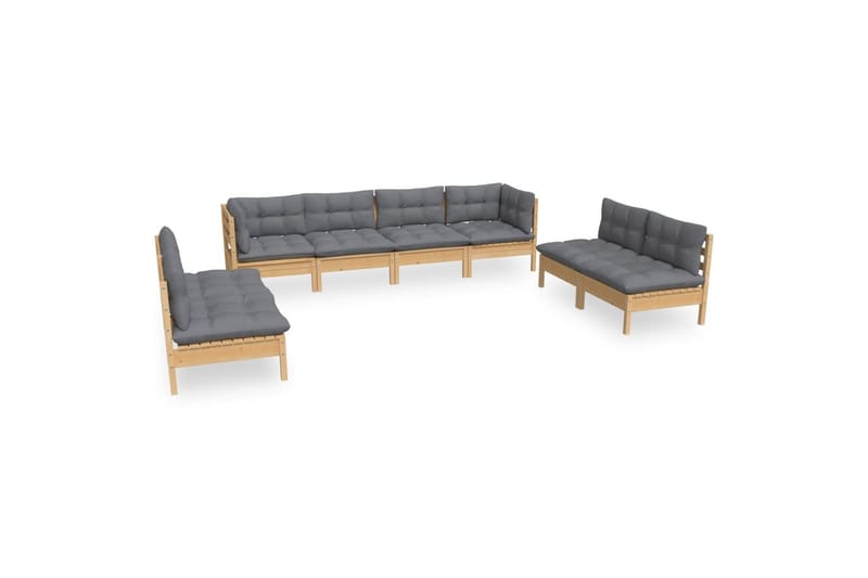 loungesæt til haven 8 dele med grå hynder massivt fyrretræ - Grå - Have - Udendørs miljø - Altan & terrasse - Altanmøbler