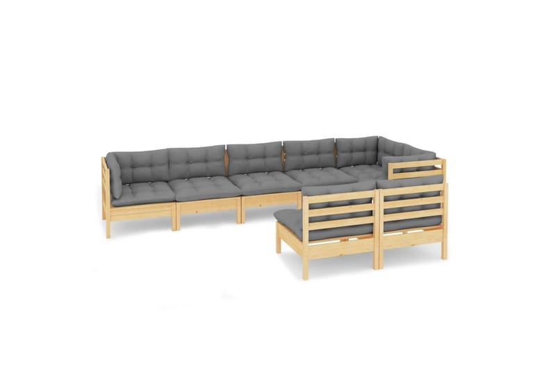 loungesæt til haven 8 dele med grå hynder massivt fyrretræ - Grå - Have - Udendørs miljø - Altan & terrasse - Altanmøbler