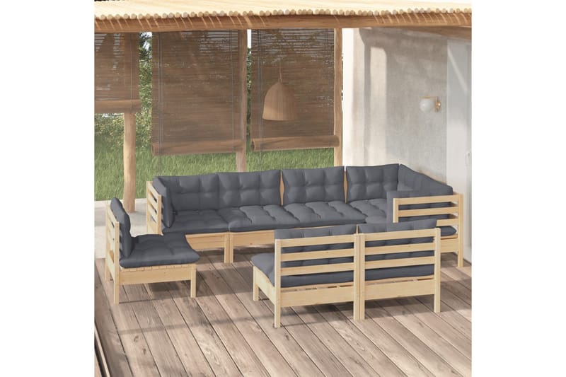 loungesæt til haven 8 dele med grå hynder massivt fyrretræ - Grå - Have - Udendørs miljø - Altan & terrasse - Altanmøbler